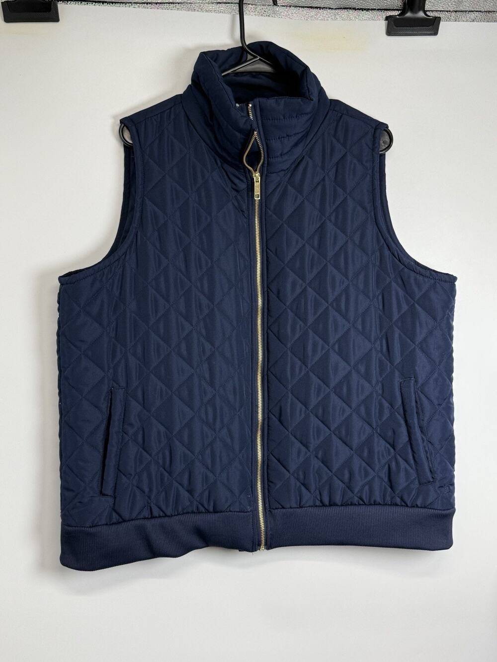 Crown & Ivy Quilted Puffer Vest XXL Navy Blue Zip Lightweight Preppy Classic
